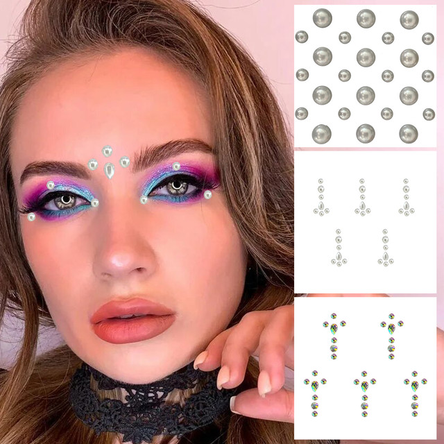 Face Jewels Temporary Tattoos Eyes Eyeliner Pearl Crystals Gems Sticker  Flash Diamonds Dots Makeup Jewelry Body Art Decoration - AliExpress